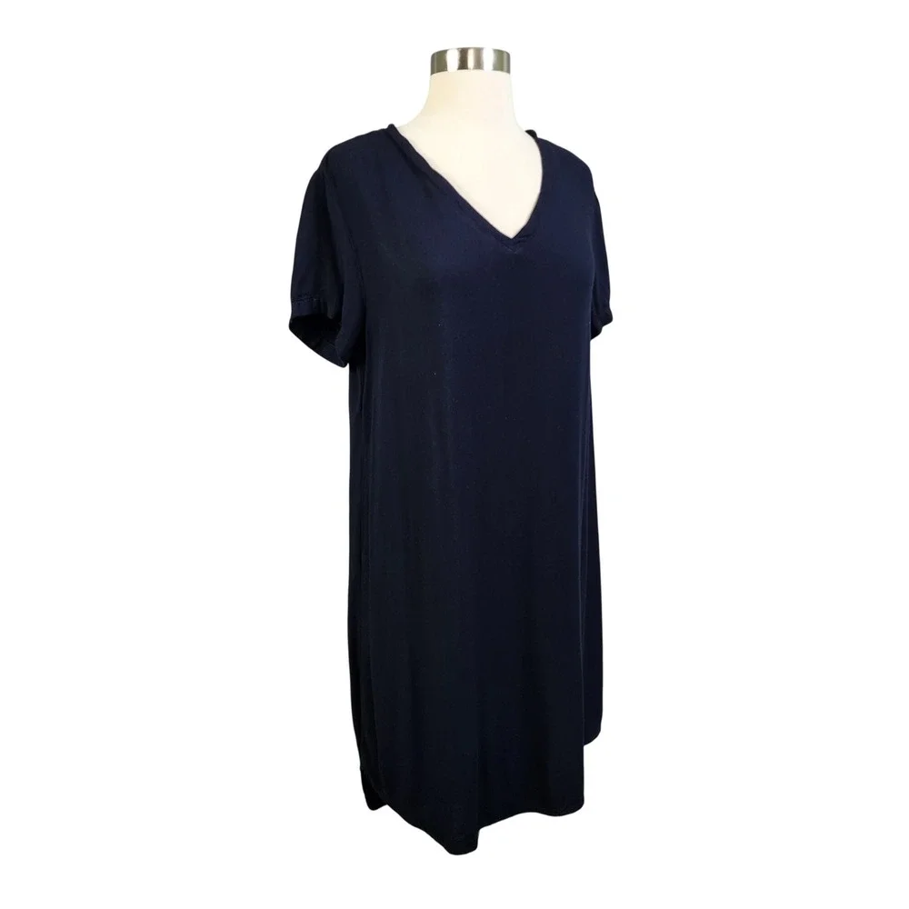 Bella‎ Dahl Womens Navy Blue V Neck T Shirt Dress Size Small Short Sleeve Rayon